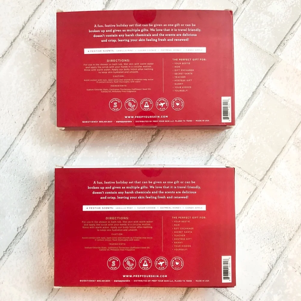 Prep Your Skin Holiday Body Scrub Set 2 Boxes Exfoliating Winter Gift Pack NIB